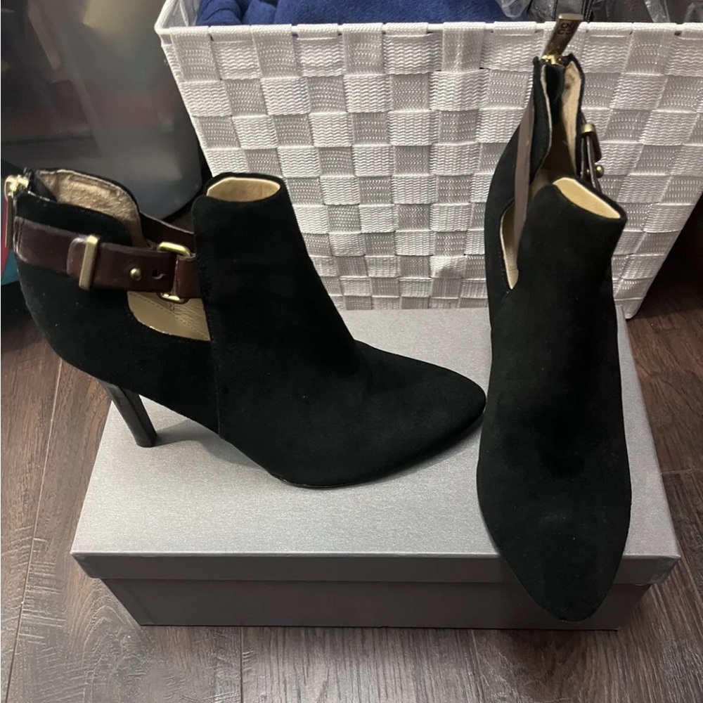 Like New Coach black suede leather booties 7.5